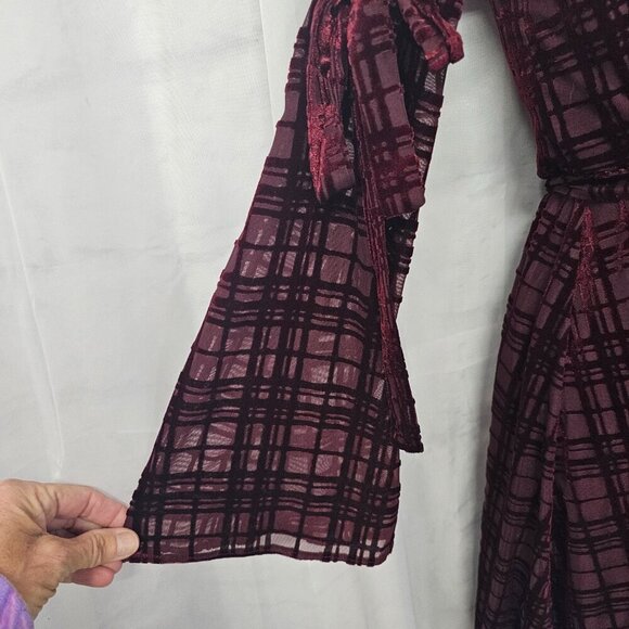 LC Lauren Conrad Burgundy Purple Velour Goth Boho Dress Sheer Fairy S - Picture 3 of 15